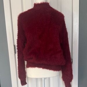 Playful Cranberry Red Faux Fur Turtleneck Sweater Women’s M